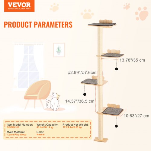 VEVOR Wall Mounted Cat Shelves Tree with Platform