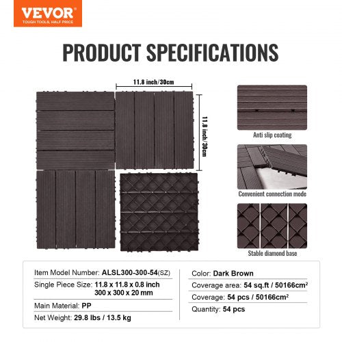 VEVOR Interlocking Deck Tiles 54 Pack 12"x12