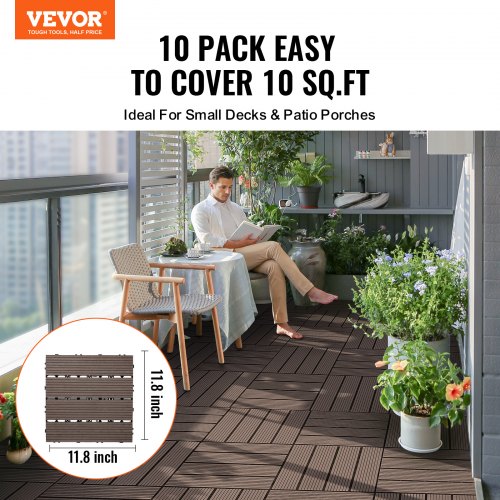 VEVOR Interlocking Deck Tiles Plastic Wood 10 Pack