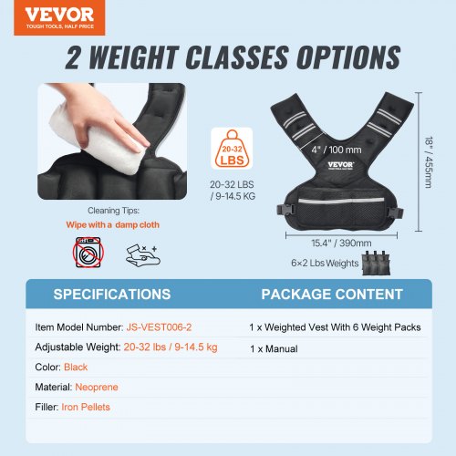 VEVOR 20-32lb Adjustable Weighted Vest for Men Women