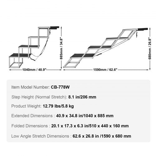 VEVOR Dog Stair for Cars 4-step Folding Dog Steps