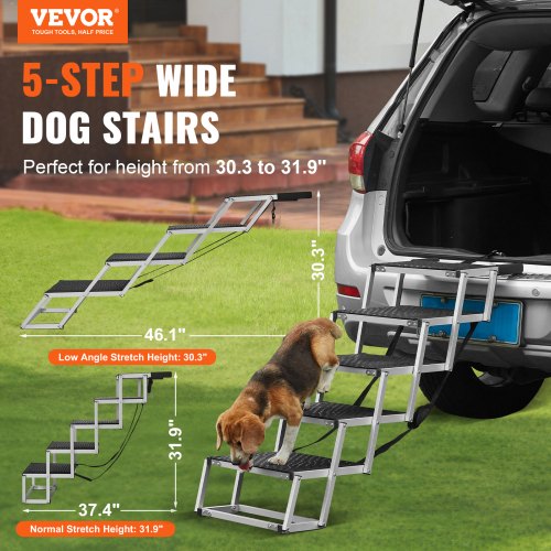 VEVOR Dog Stair for Cars 5-step Folding Dog Steps