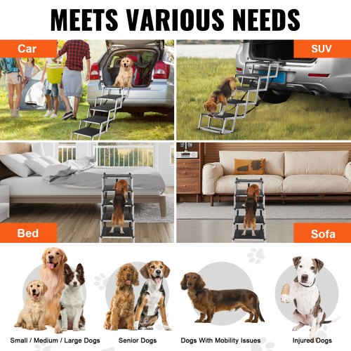 VEVOR Dog Stair for Cars 5-step Folding Dog Steps