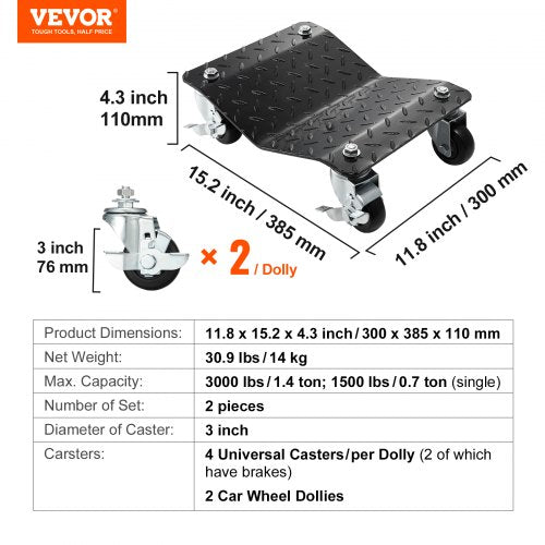 VEVOR Wheel Dolly, 3000 lbs/1360 kg Car Dollies, Wheel