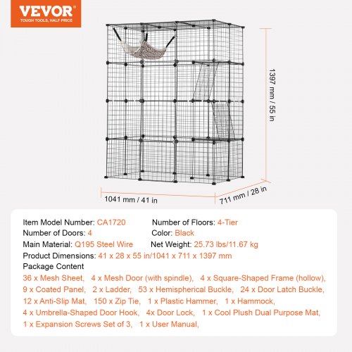 Large 4-tier Cat Cage 41 x 28 x 55" Metal Wire Cat