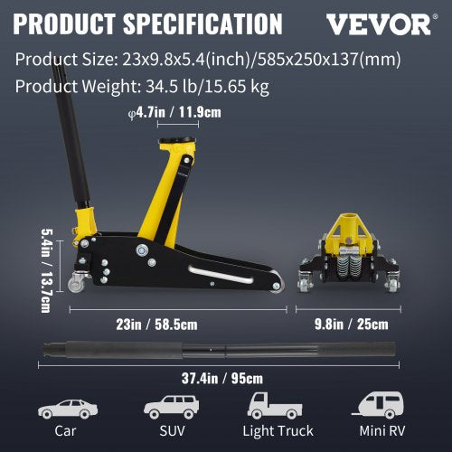 VEVOR 1.5 Ton Low Profile Aluminum Steel Racing Floor