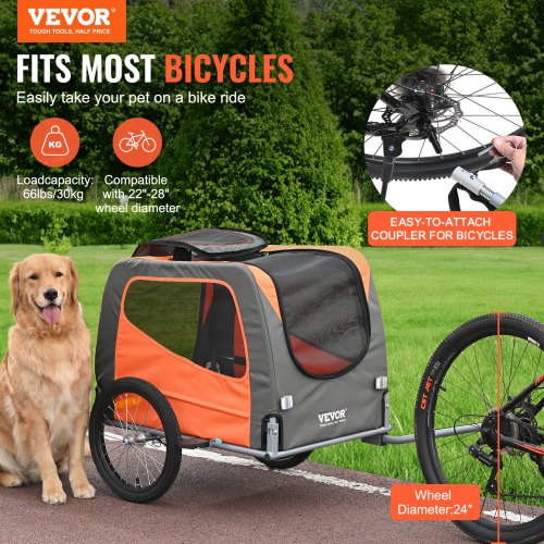 VEVOR Dog Bike Trailer, Supports up to 66 lbs, Pet