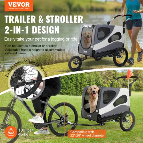 VEVOR Dog Bike Trailer, Supports up to 100 lbs, 2-in-1