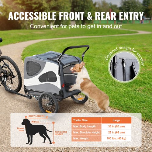 VEVOR Dog Bike Trailer, Supports up to 100 lbs, 2-in-1