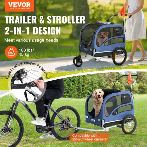 VEVOR Dog Bike Trailer, Supports up to 100 lbs, 2-in-1