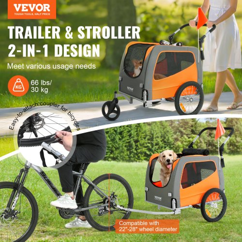 VEVOR Dog Bike Trailer, Supports up to 66 lbs, 2-in-1