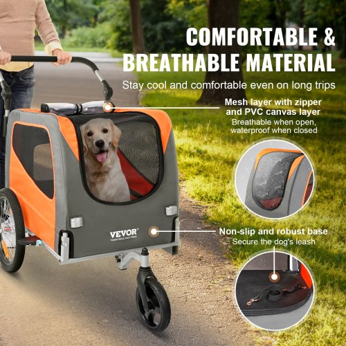 VEVOR Dog Bike Trailer, Supports up to 66 lbs, 2-in-1