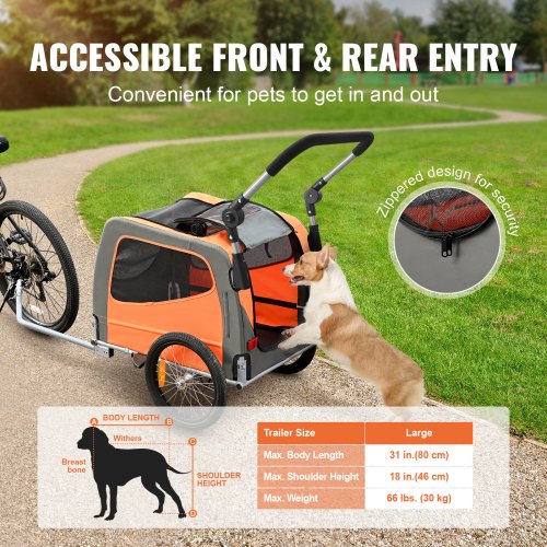 VEVOR Dog Bike Trailer, Supports up to 66 lbs, 2-in-1