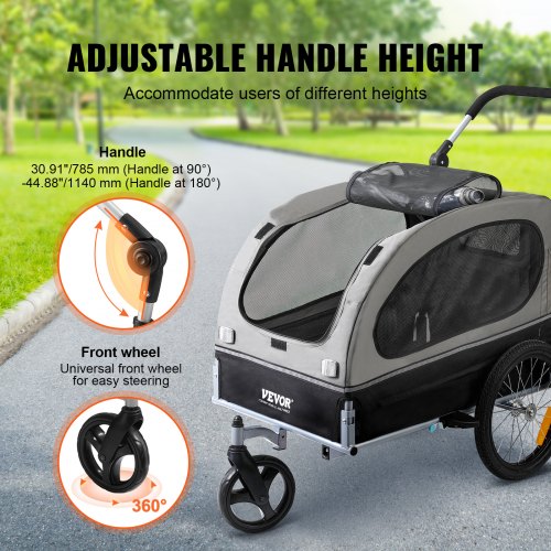 VEVOR Dog Bike Trailer, Supports up to 88 lbs, 2-in-1