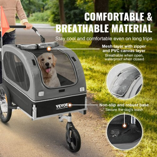 VEVOR Dog Bike Trailer, Supports up to 88 lbs, 2-in-1