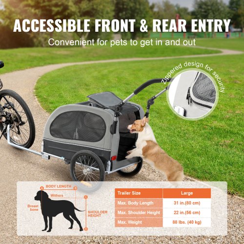 VEVOR Dog Bike Trailer, Supports up to 88 lbs, 2-in-1