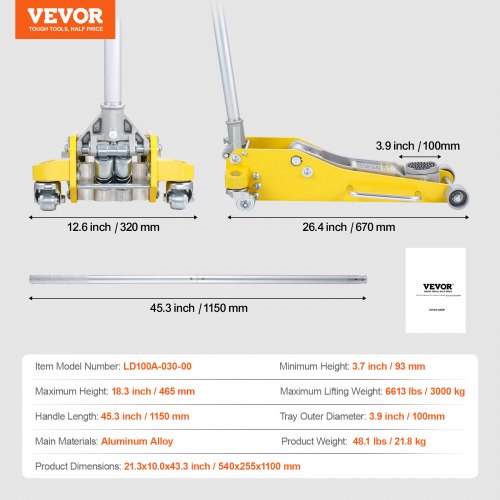 VEVOR Low Profile Floor Jack 3 Ton Heavy Duty Dual