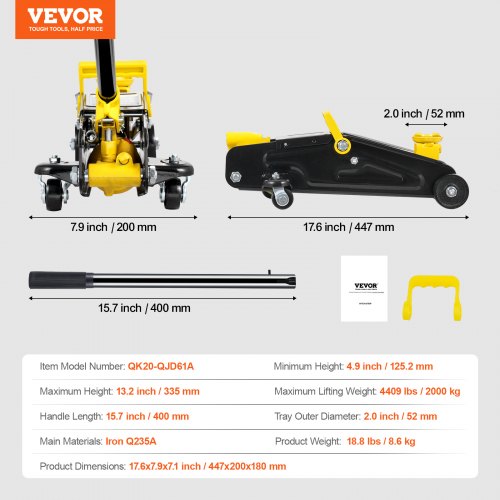 VEVOR Low Profile Floor Jack 2 Ton Heavy Duty Single