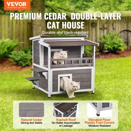 VEVOR Outdoor Cat House 2-story Wooden Feral Cat