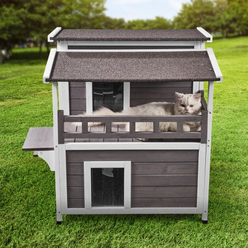 VEVOR Outdoor Cat House 2-story Wooden Feral Cat