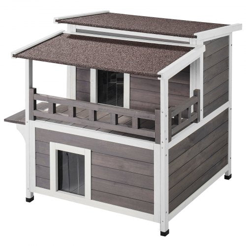 VEVOR Outdoor Cat House 2-story Wooden Feral Cat