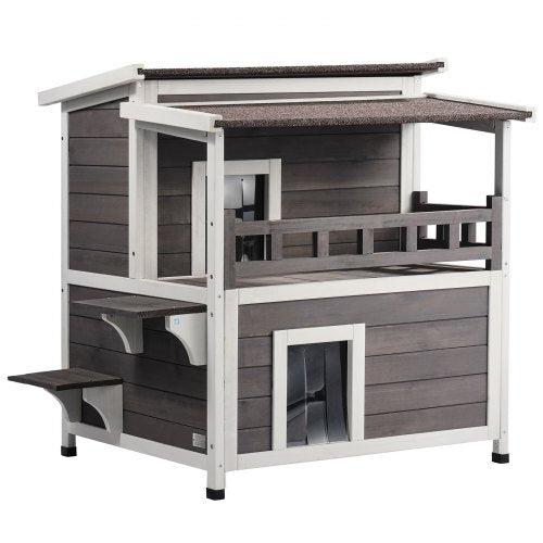 VEVOR Outdoor Cat House 2-story Wooden Feral Cat