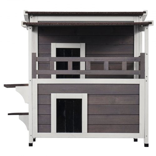 VEVOR Outdoor Cat House 2-story Wooden Feral Cat