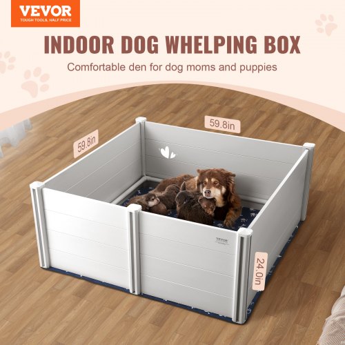 VEVOR Dog Whelping Box 59.8x59.8x24.0in PVC with Rails