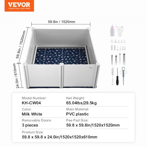 VEVOR Dog Whelping Box 59.8x59.8x24.0in PVC with Rails