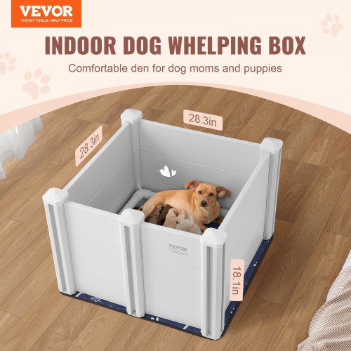 VEVOR Dog Whelping Box 28.3x28.3x18.1in PVC with Rails