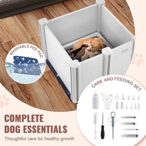 VEVOR Dog Whelping Box 28.3x28.3x18.1in PVC with Rails